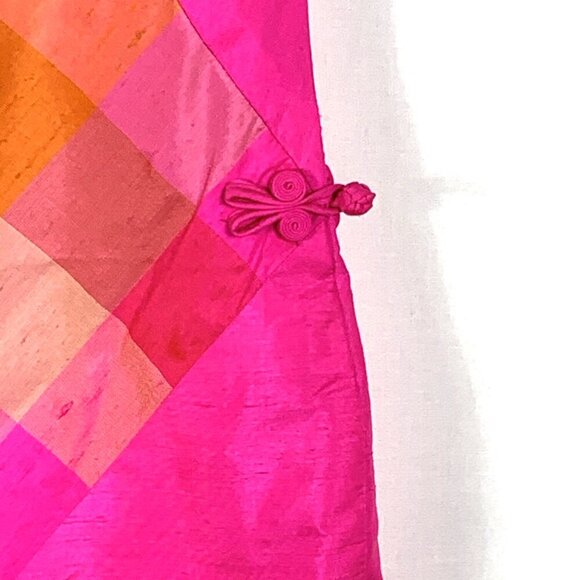 Andrade Honolulu Womens Hawaiian Dress Sz 8 Pink Checkered Silk Rayon Lined Vtg - Picture 3 of 8